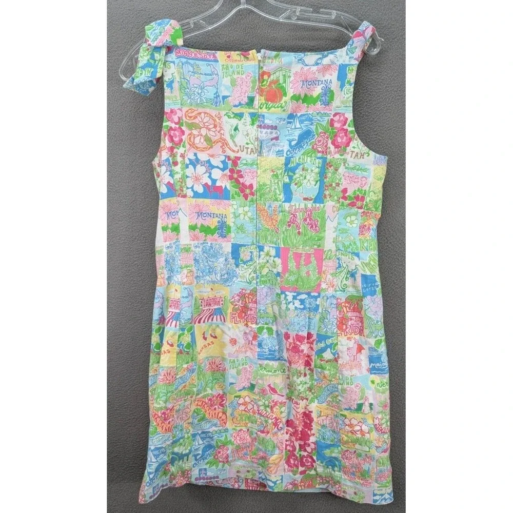 Lilly Pulitzer Shift Dress Sz 6 Multicolor Patchwork Sleeveless Bow Strap Resort - Picture 11 of 16